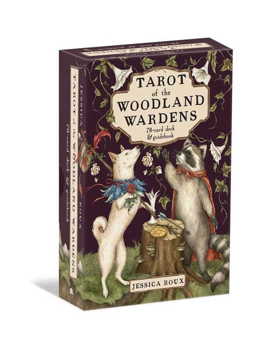 Tarot of the Woodland Wardens packaging with illustrations of animals and text.
