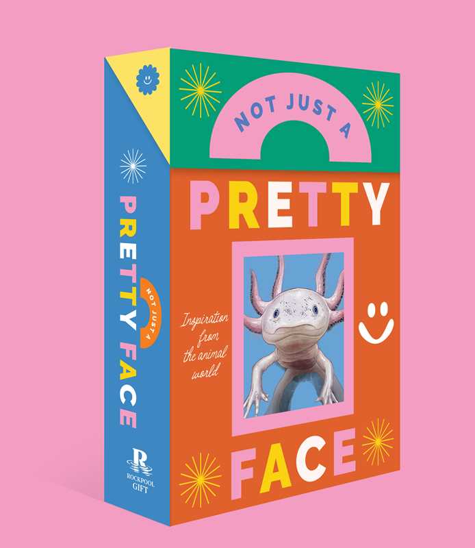 Book titled 'Not Just a Pretty Face' with axolotl illustration on colorful cover against pink background