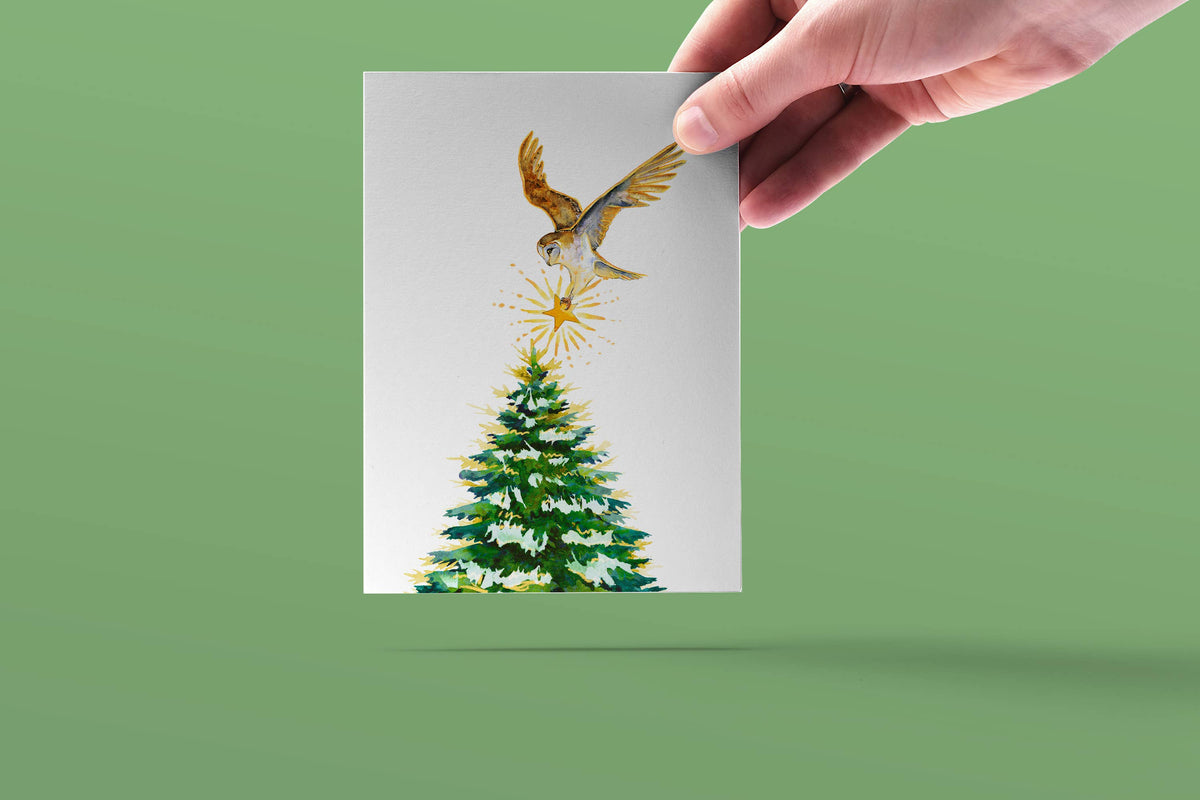 Owl Pine Tree - Christmas Card: Single