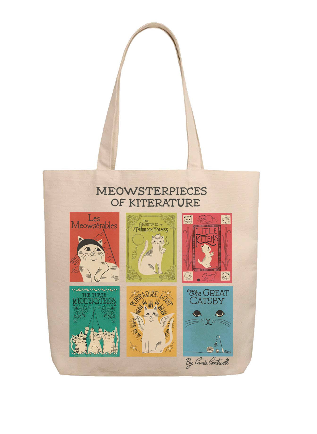 Organic Cotton Tote Bag 'Meowsterpieces of Kiterature'