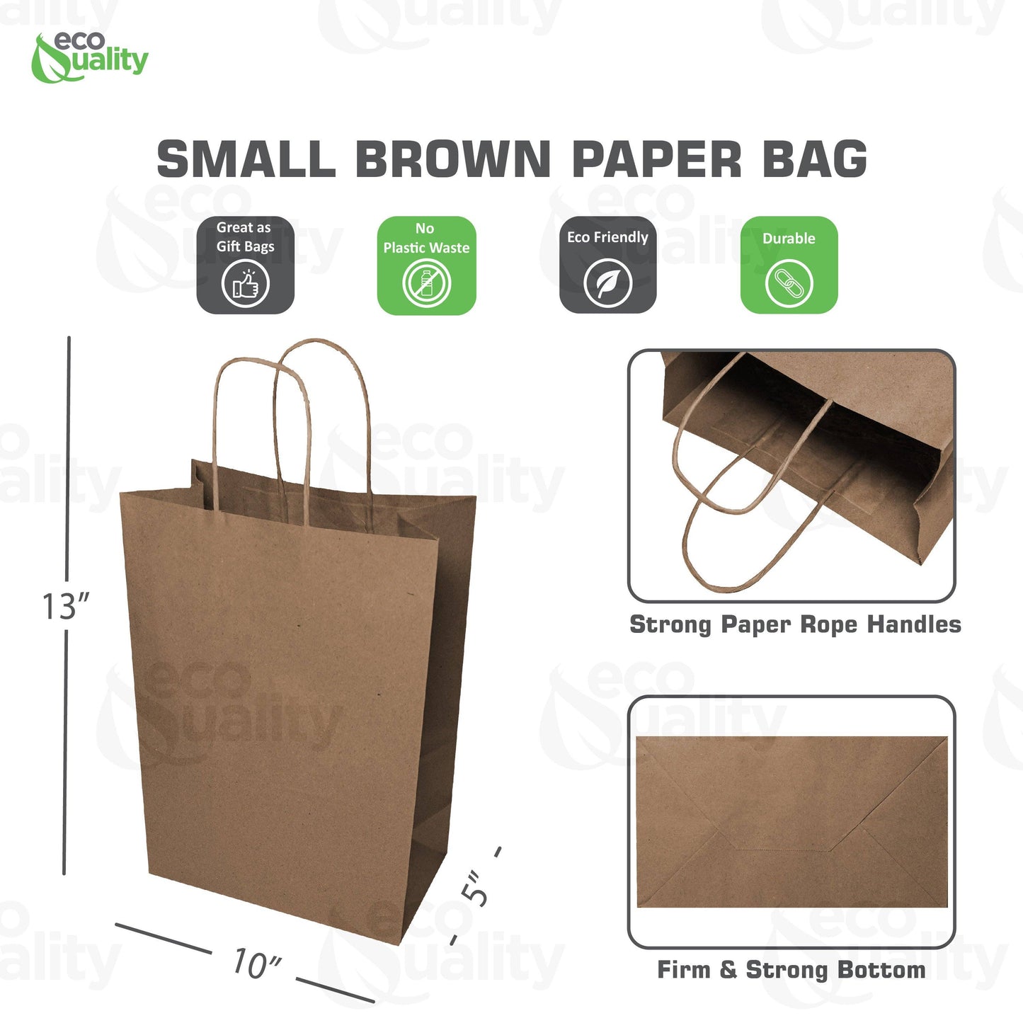 10x5x13 Medium Kraft Paper Gift Bags w/Twine Handles Brown: 200pcs