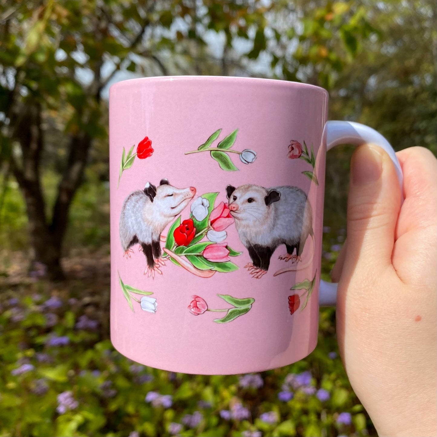 Opossums and Tulips 11 oz Ceramic Mug