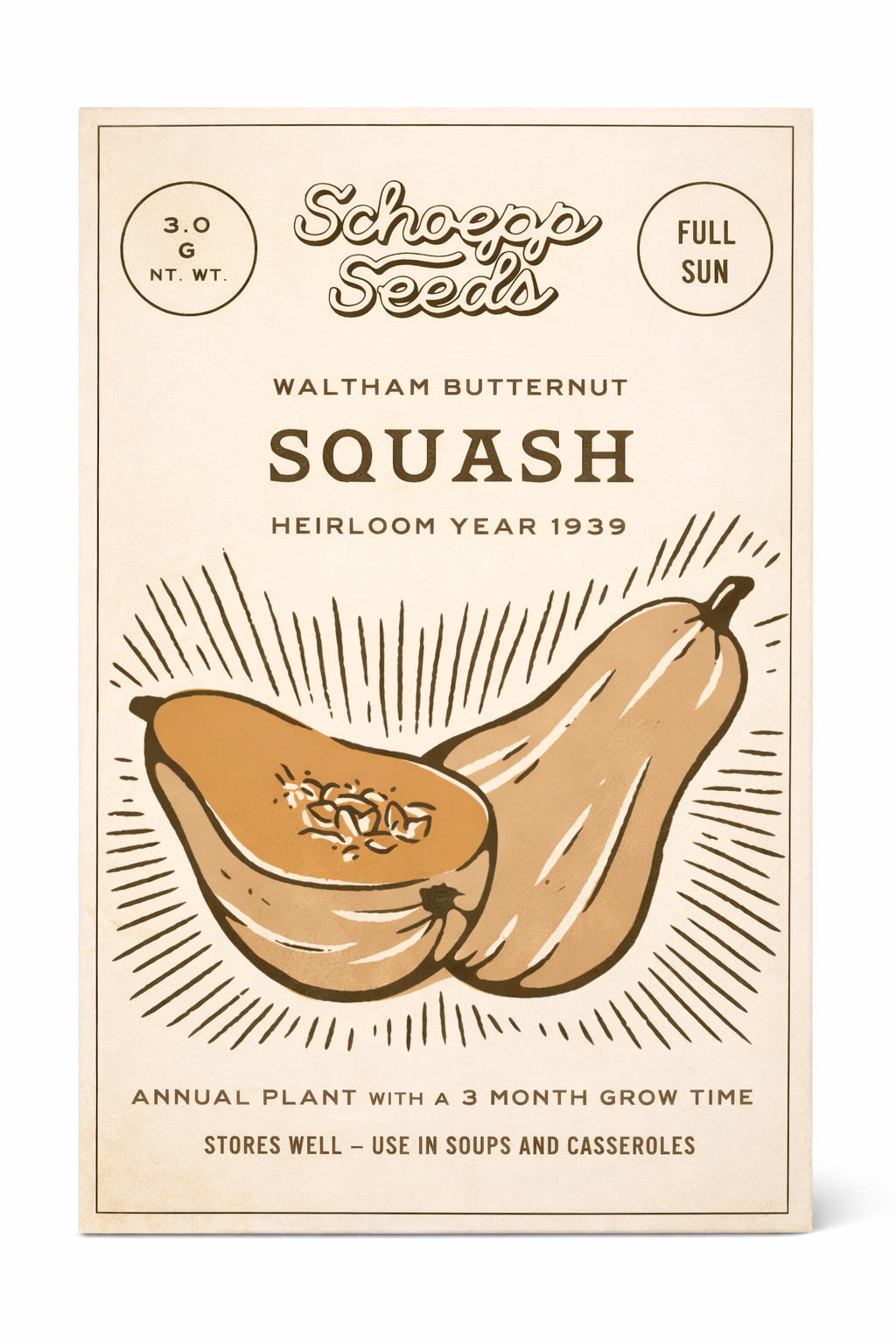 Squash, Butternut Heirloom Garden Seed Packets: Squash, Butternut Waltham Seed Packets