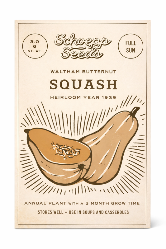 Squash, Butternut Heirloom Garden Seed Packets: Squash, Butternut Waltham Seed Packets