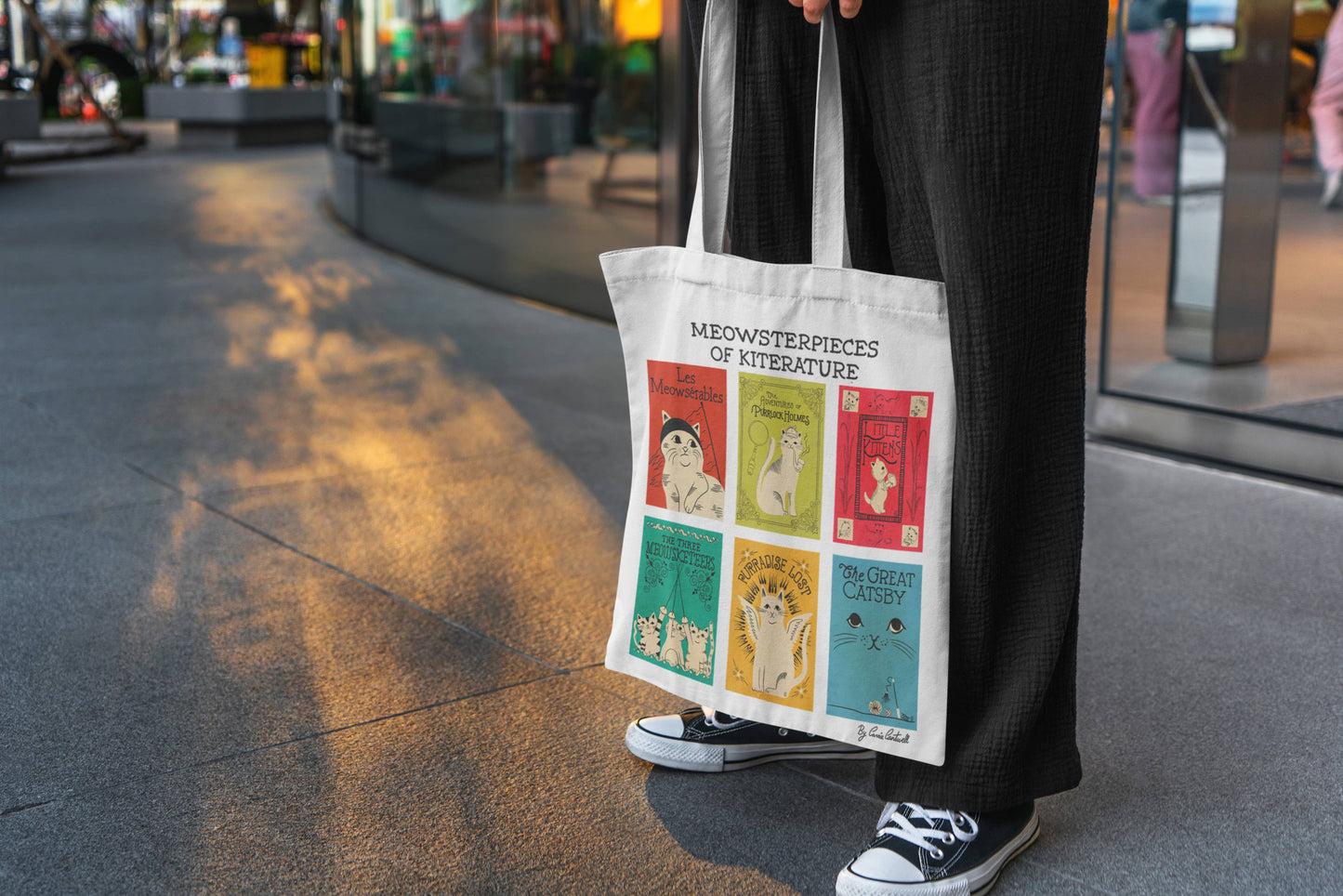 Organic Cotton Tote Bag 'Meowsterpieces of Kiterature'