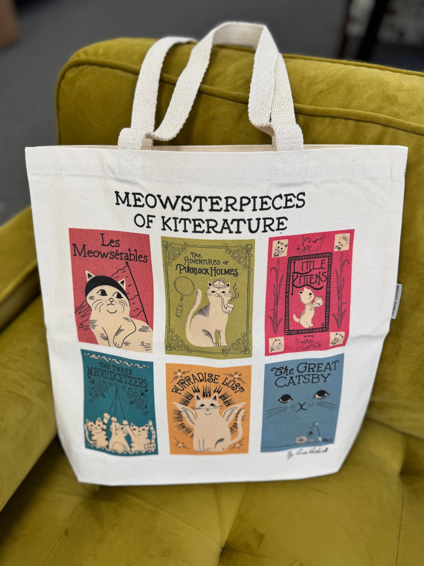 Organic Cotton Tote Bag 'Meowsterpieces of Kiterature'