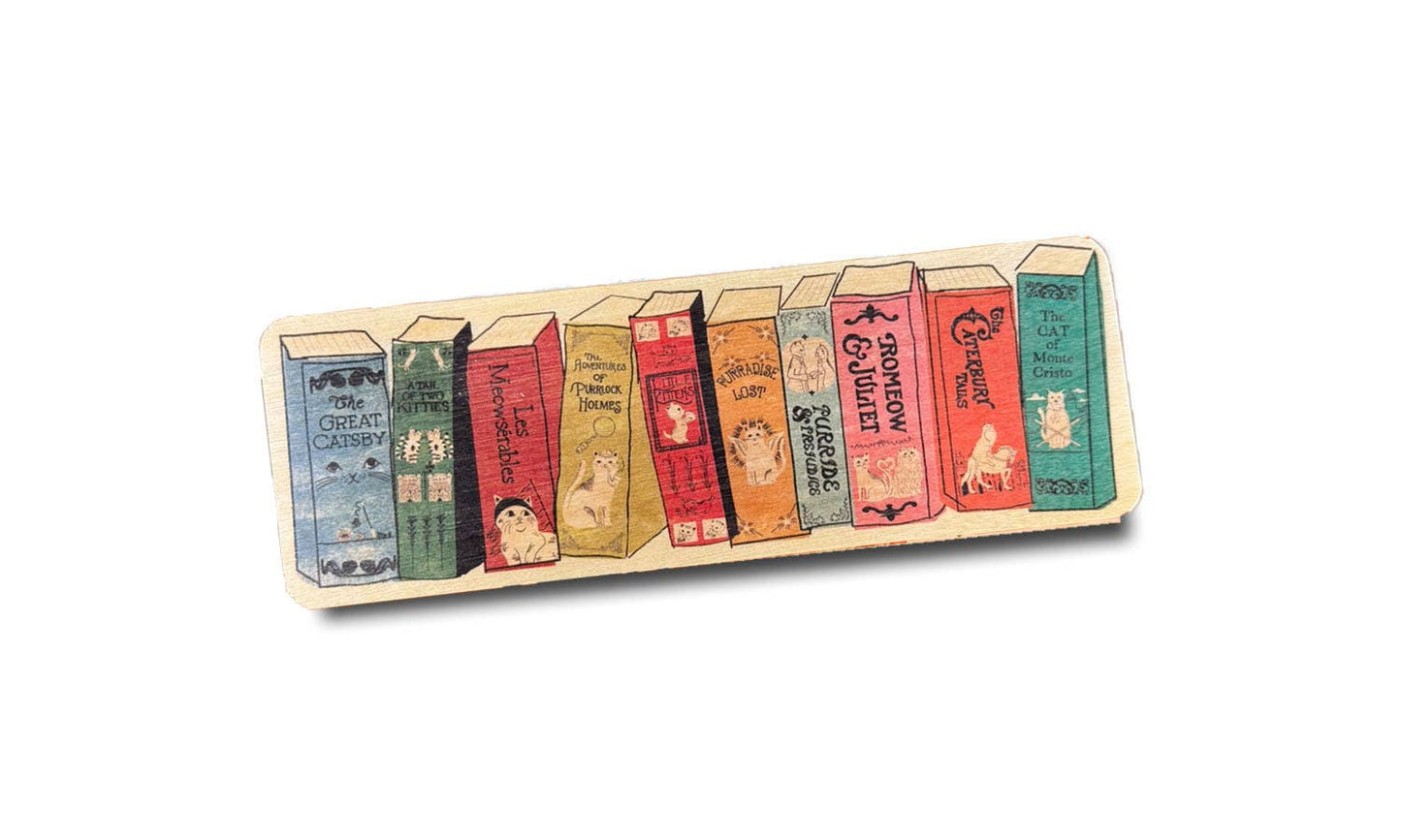 MEOWsterpieces of KITerature Book Spine Wood Bookmark
