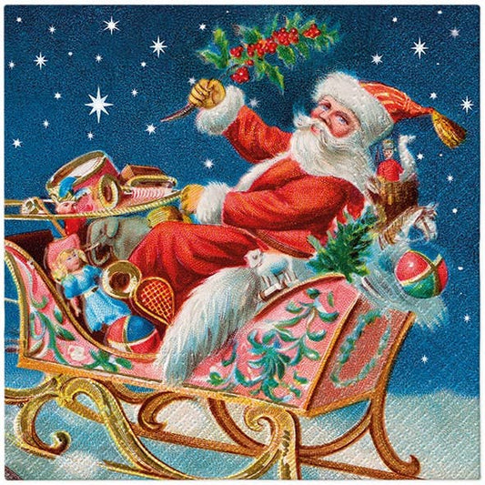Santa on a Sleigh Lunch Napkins - Christmas Paper Napkins