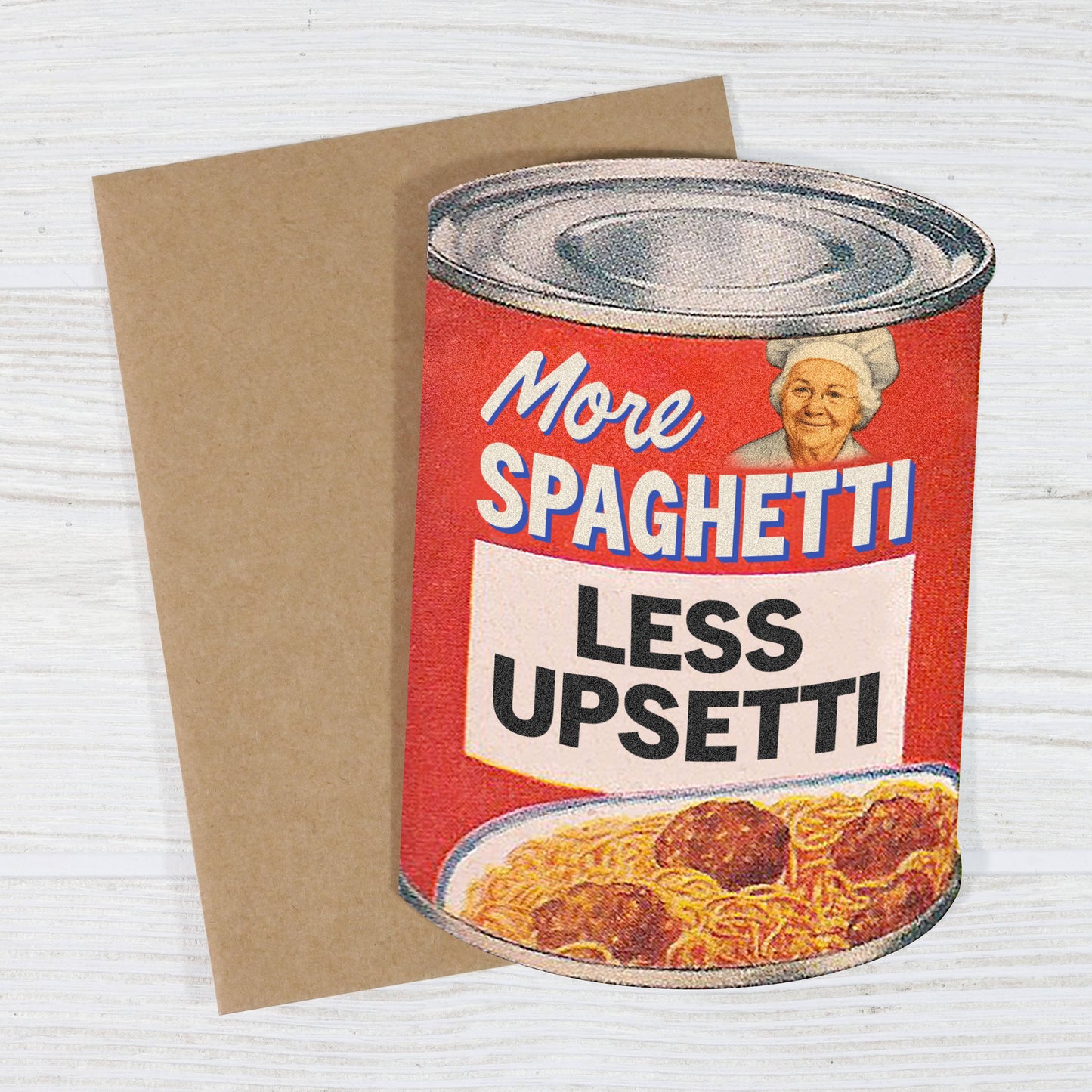 More Spaghetti, Less Upsetti - Funny Cute Vintage Card
