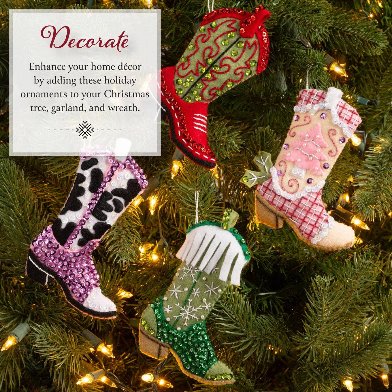 Bucilla Boots & Bling Felt Ornament Kit Set of 4