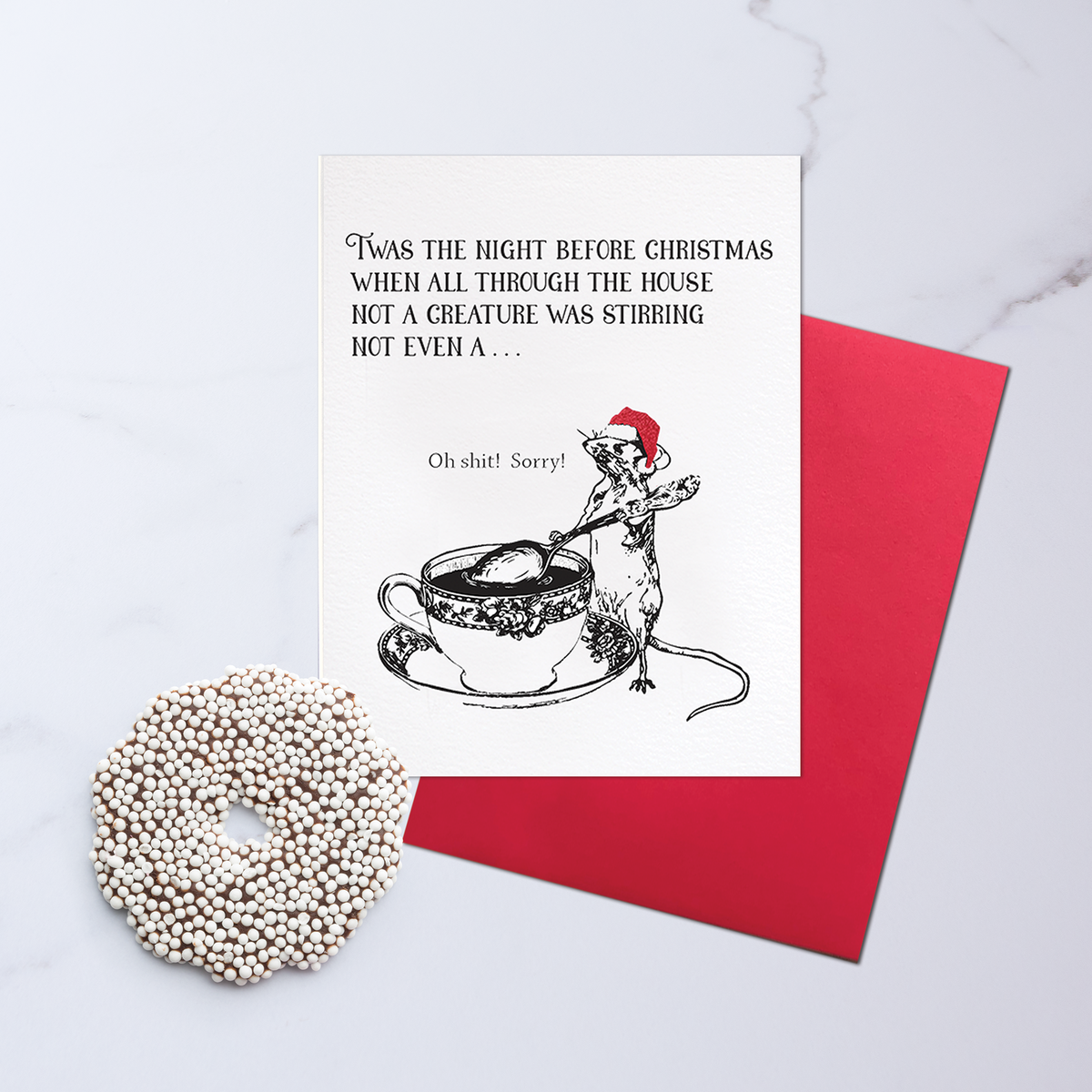 Stirring Mouse, Funny Christmas Greeting Card
