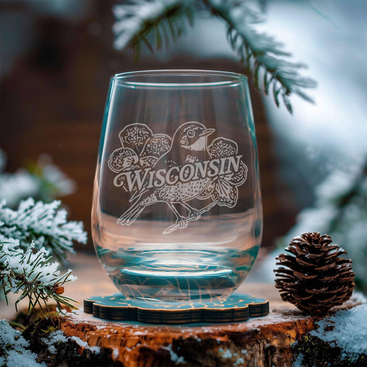 Wisconsin State Bird Glasses: Stemless Wine