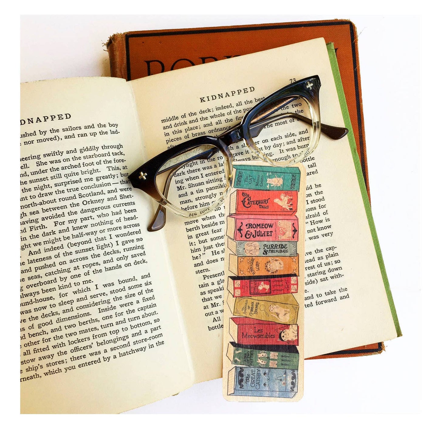 MEOWsterpieces of KITerature Book Spine Wood Bookmark
