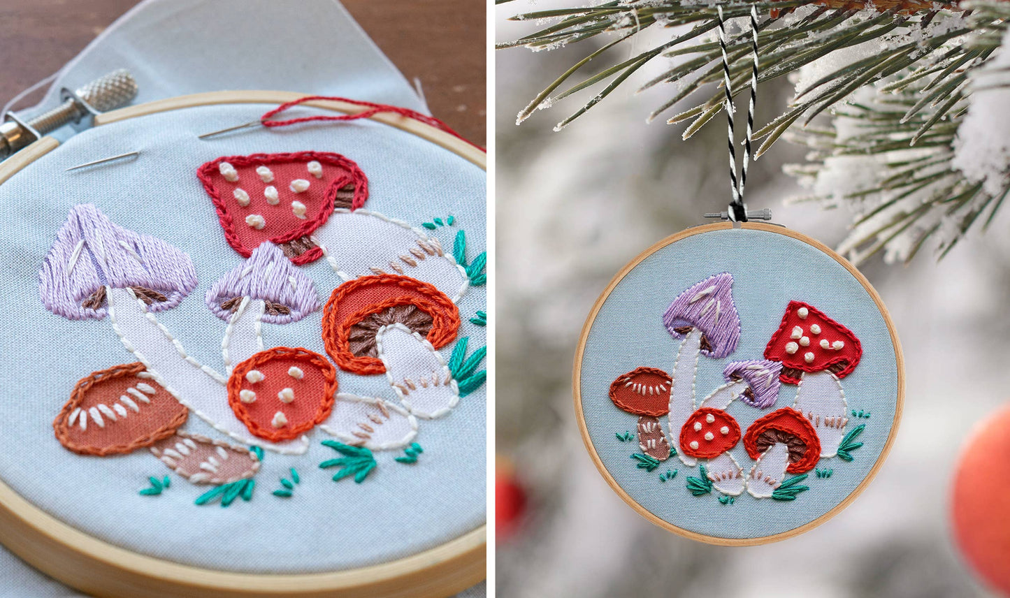 Embroidered Christmas Mushrooms DIY Ornament Kit
