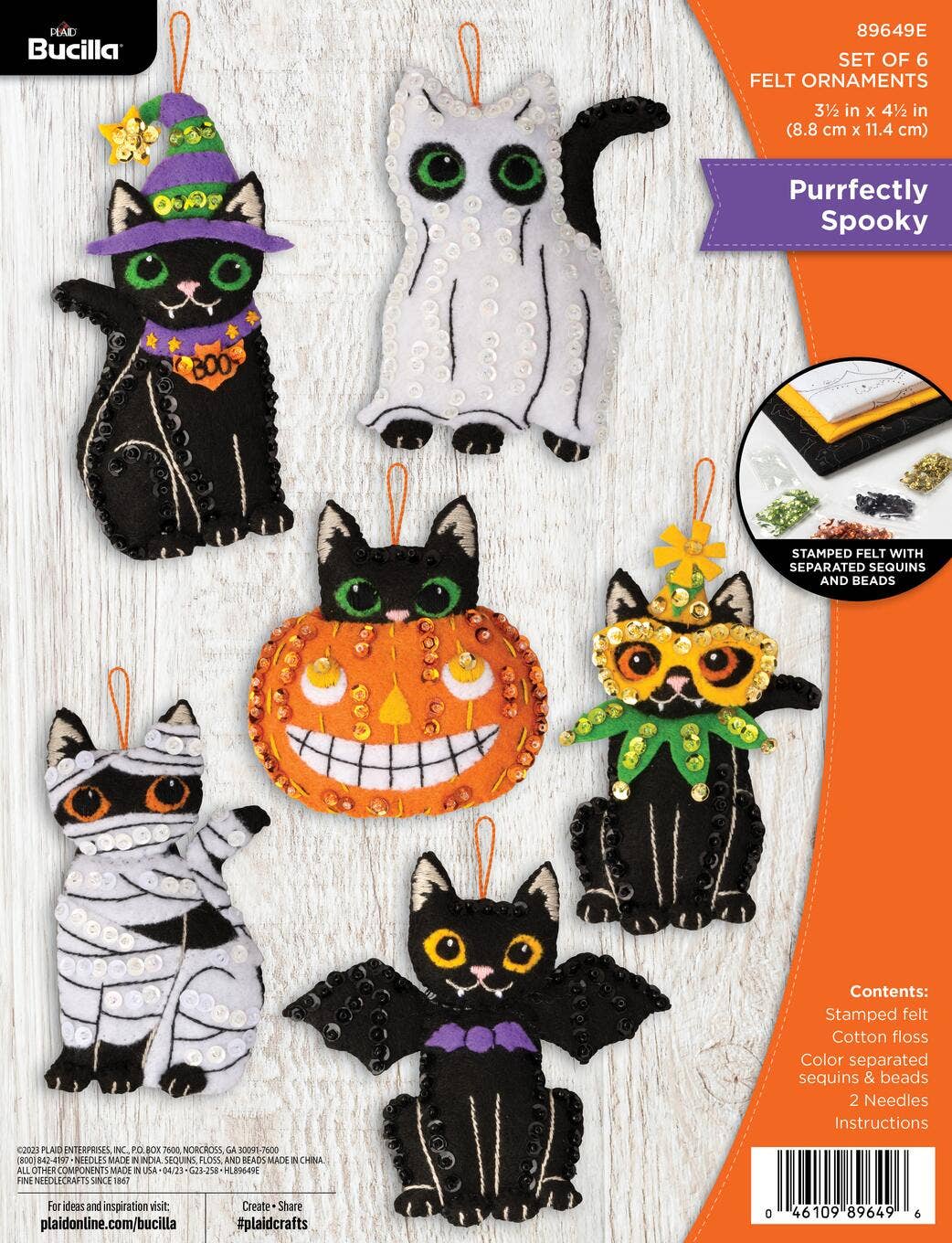Bucilla Purrfectly Spooky Felt Ornament Kit - Set of 6