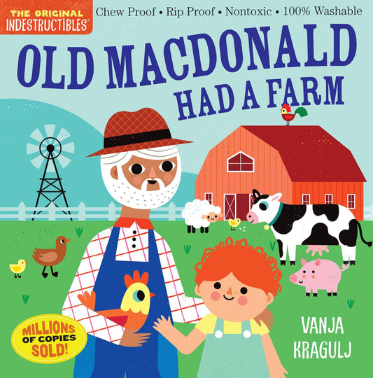 Book cover of 'Old MacDonald Had a Farm' with illustrations of a farmer and child on a farm.