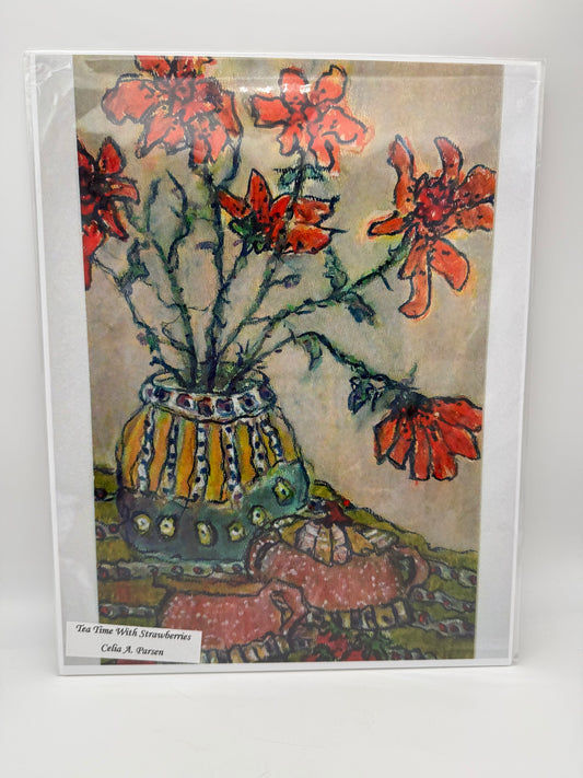 Tea Time with Strawberries 11 x 14 Print