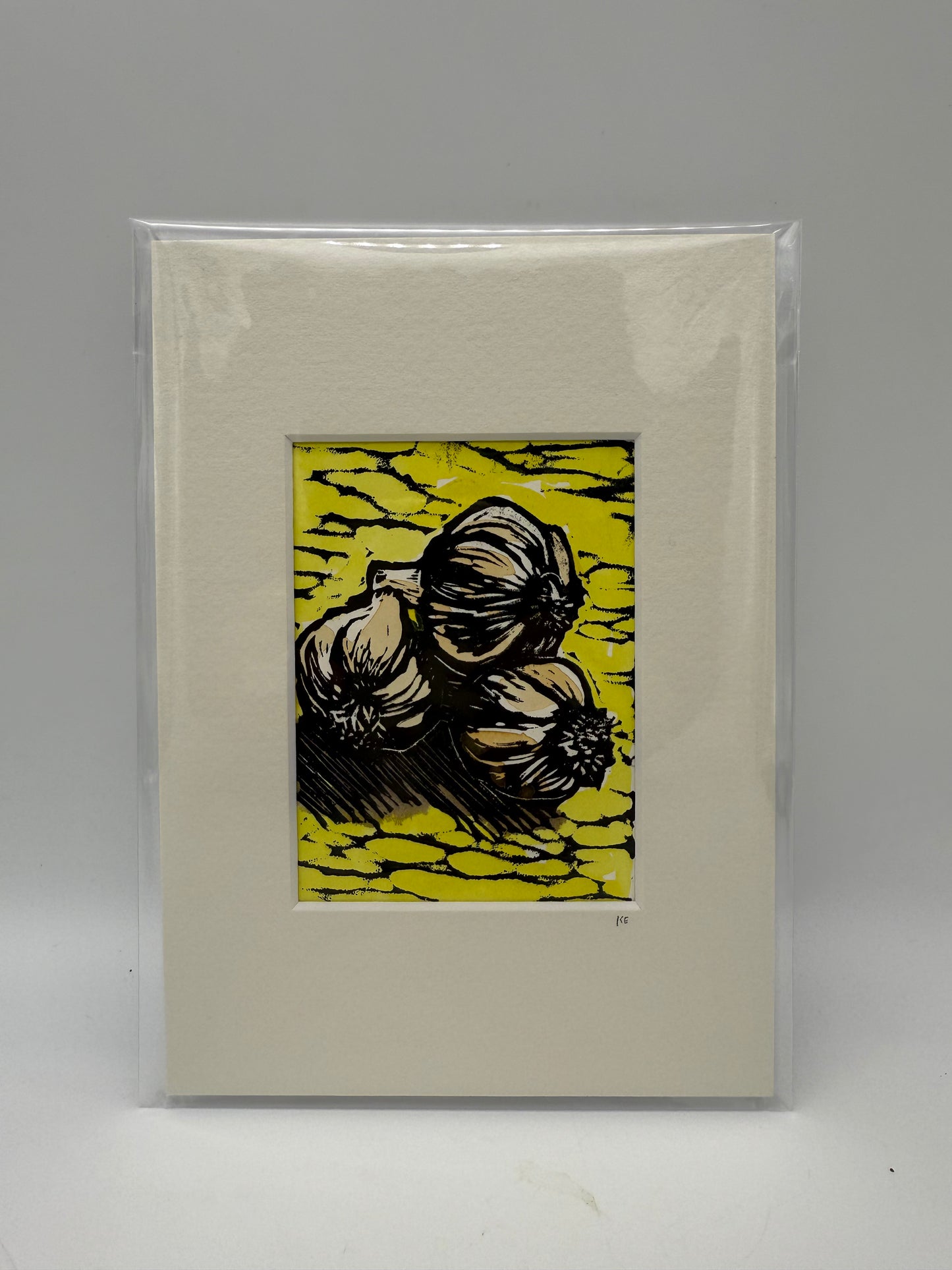Original Linocut Matted Print 5X7 - Garlic