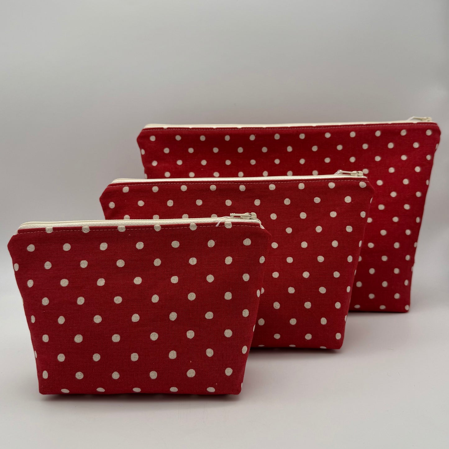Cream Polka Dots on Red - Zipper Pouch