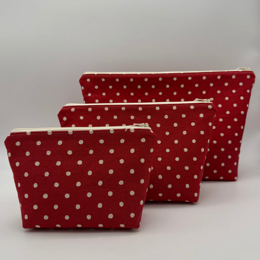 Cream Polka Dots on Red - Zipper Pouch