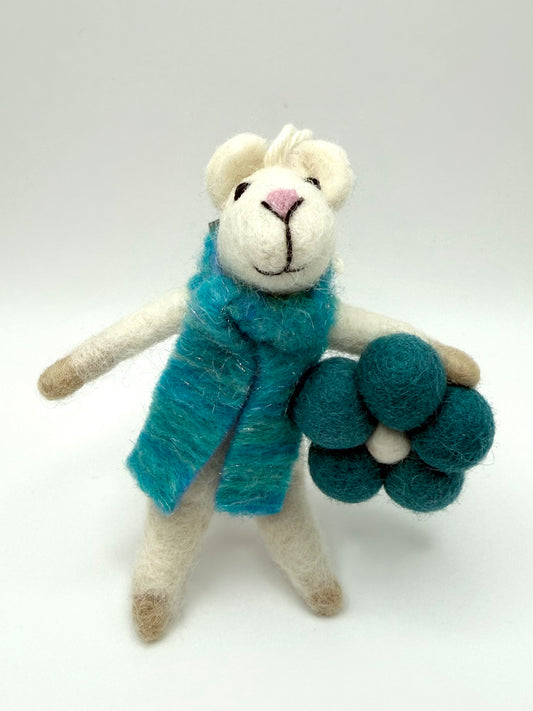 Felted Standing Mouse with Flower