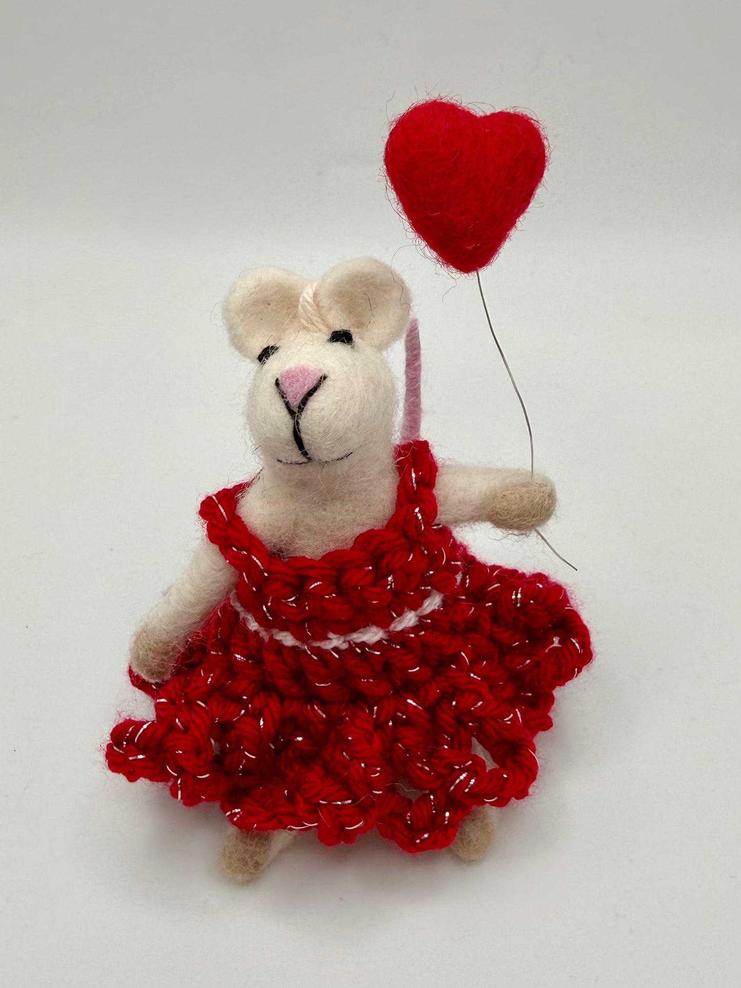 Felted Standing Mouse with Heart Balloon