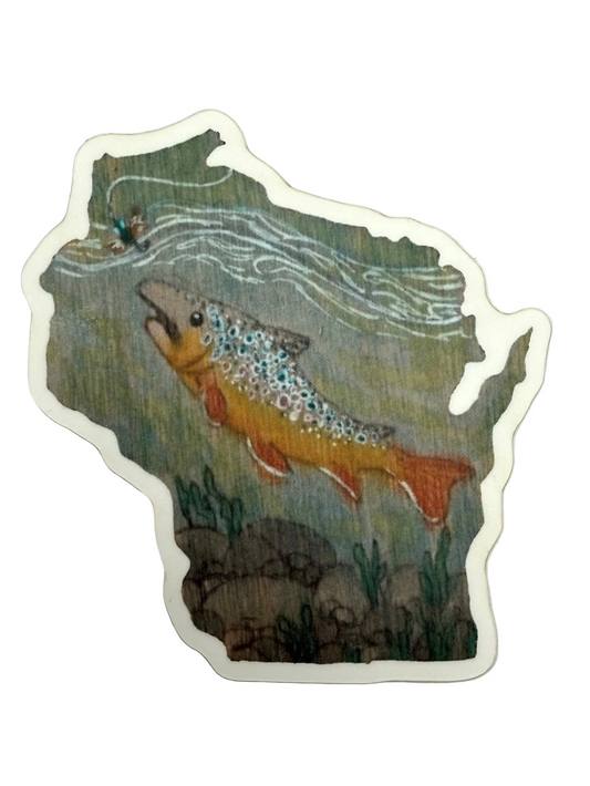 Decorative sticker of a fish in a natural setting on a white background