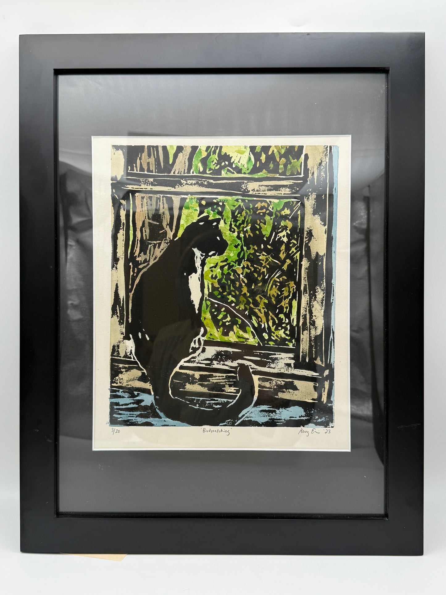 Birdwatching Original Woodcut Print