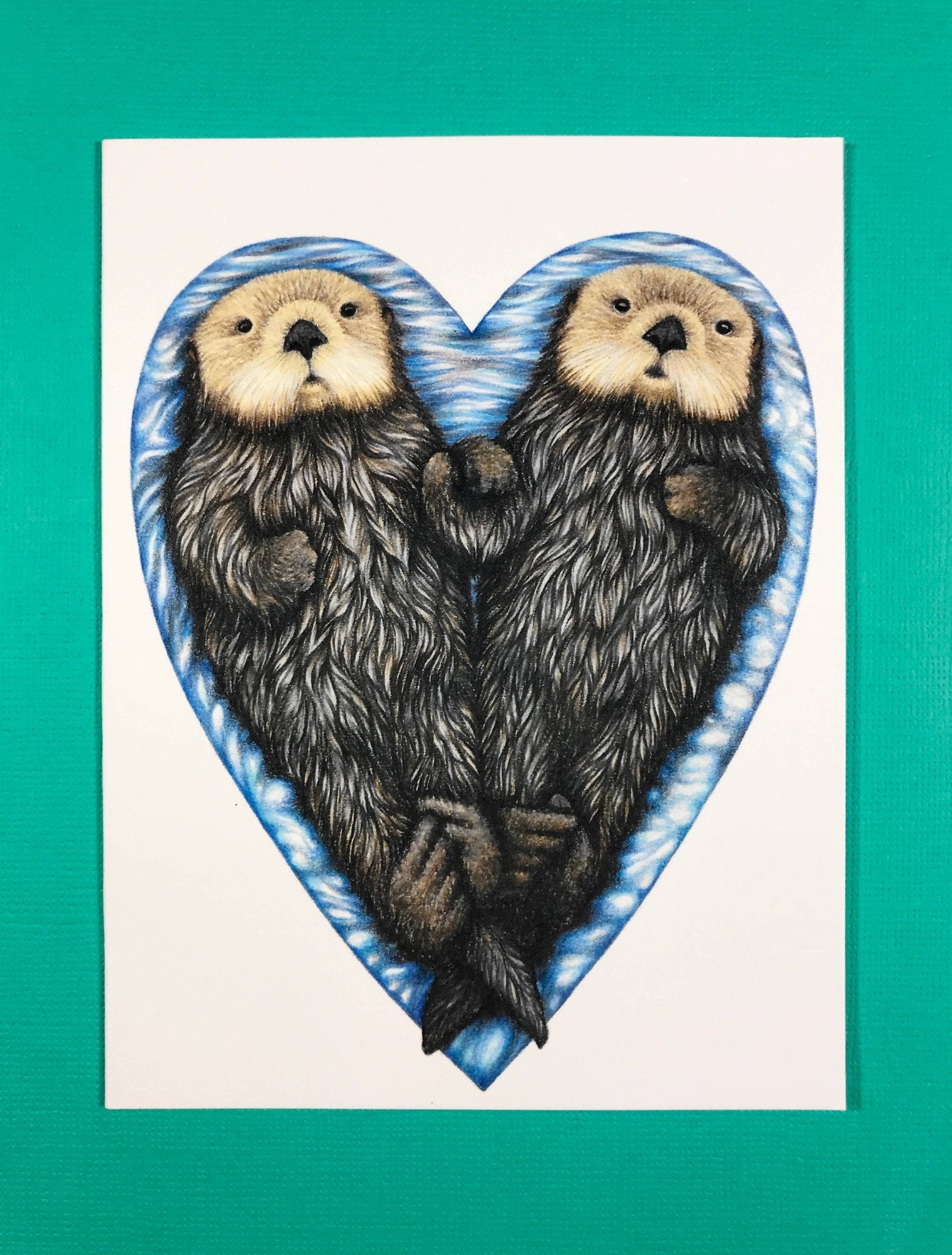A2 size sea otter heart greeting card (blank inside) - The Regal Find