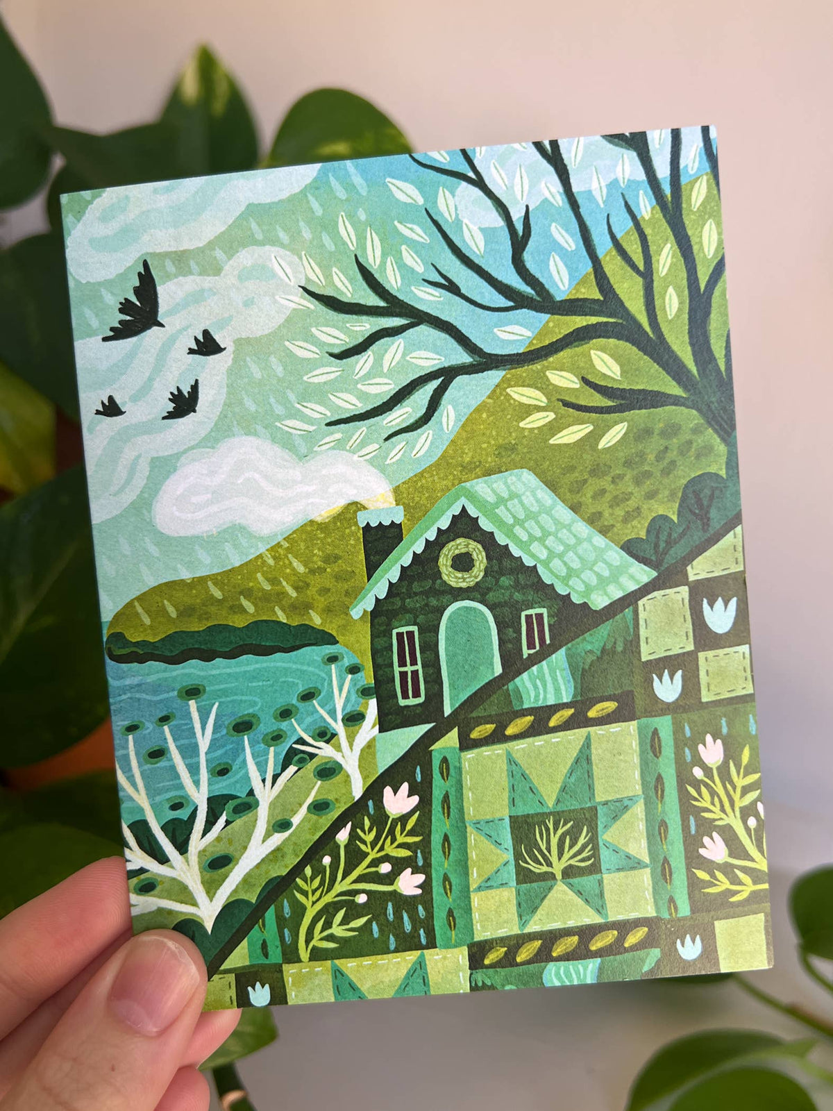 Cozy Cottage Greeting Card, Quilt Themed Everyday Card
