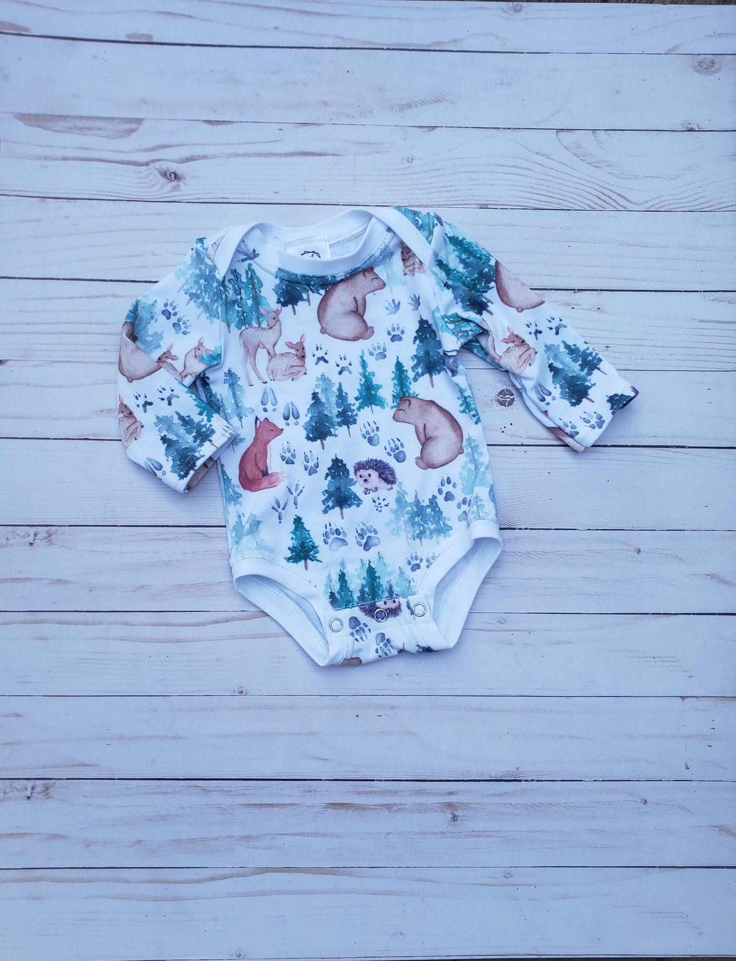 Woodland bodysuit,infant clothing, bodysuit,infant romper: Newborn / Short sleeve