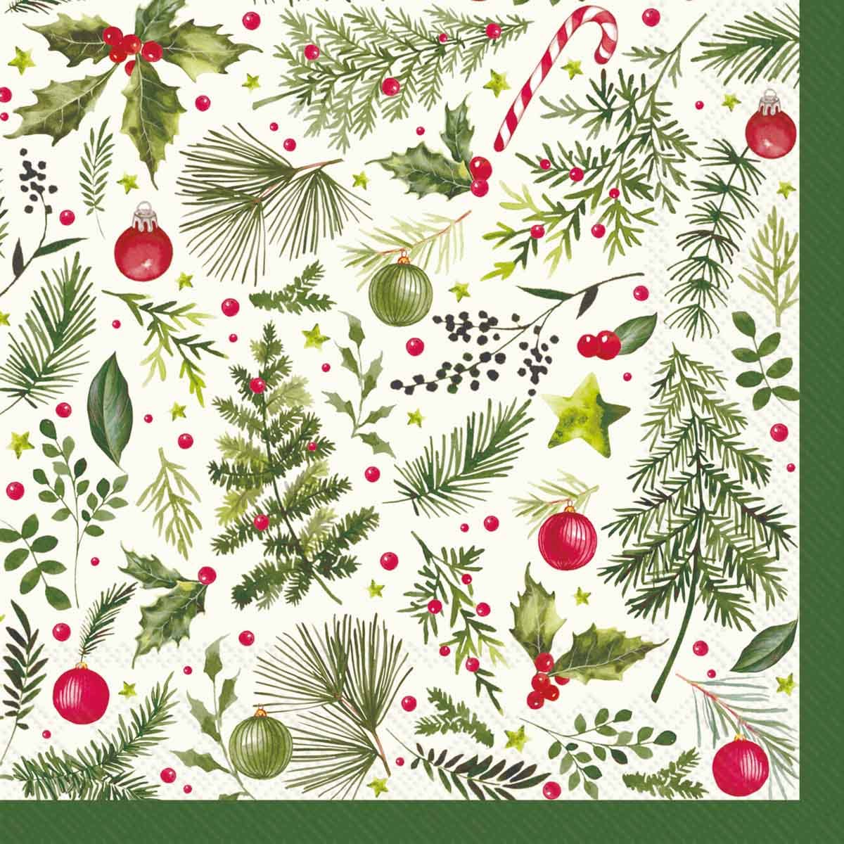 Paper Cocktail Napkins 20 Ct Christmas Branches Allover L.G