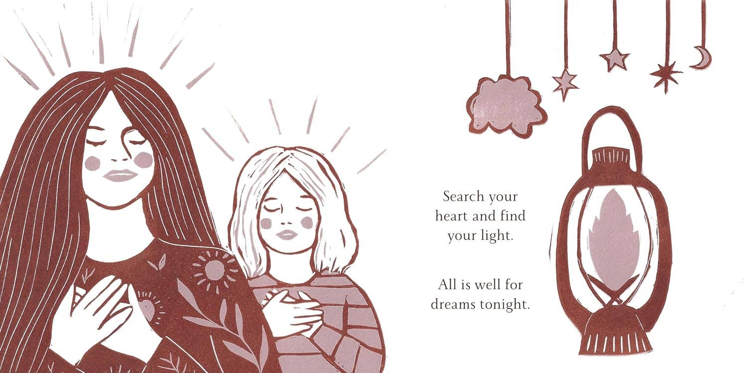 Illustration of two women with a lantern and text on a white background