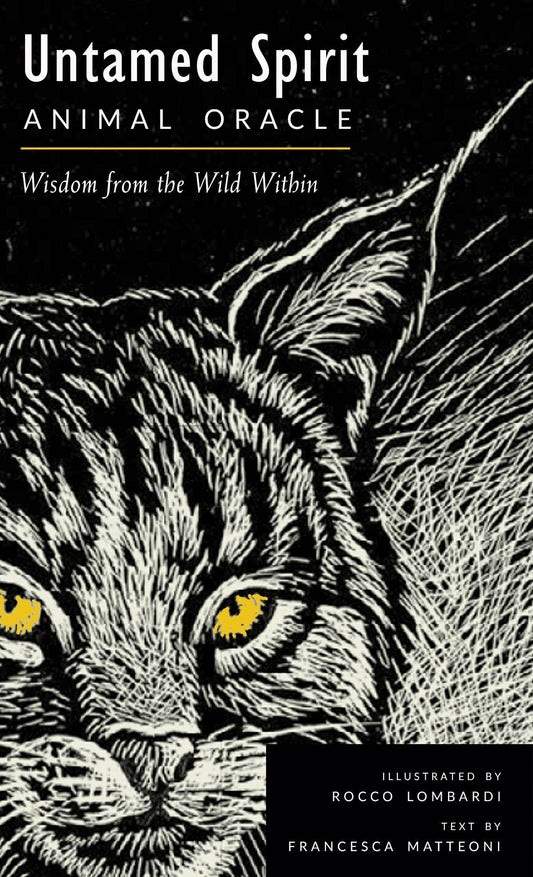 Book cover of 'Untamed Spirit Animal Oracle' with a black and white illustration of a cat.