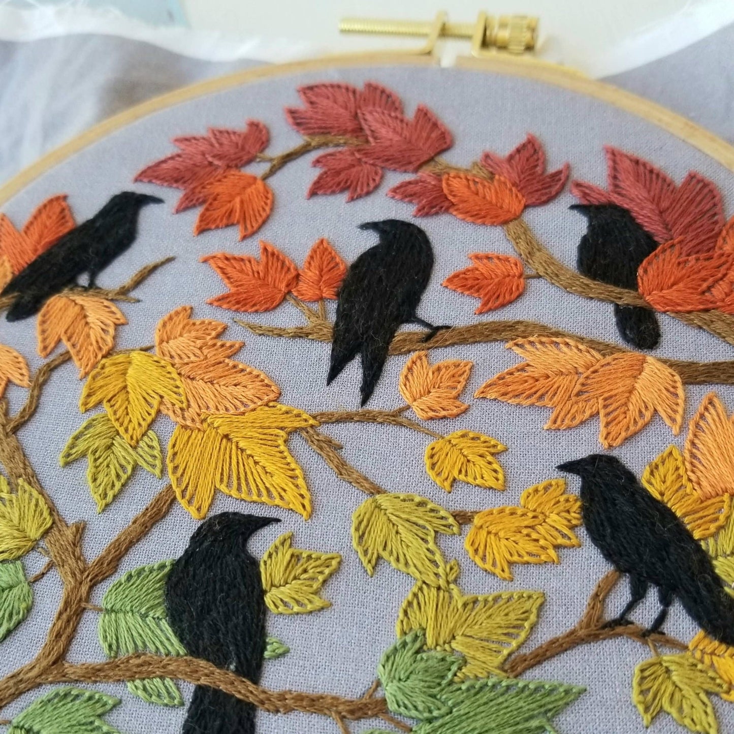 Autumn Birds Embroidery Kit: Grey - blue - The Regal Find