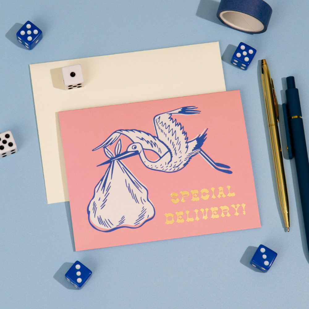 Special Delivery Stork Card – Foil New Baby Card