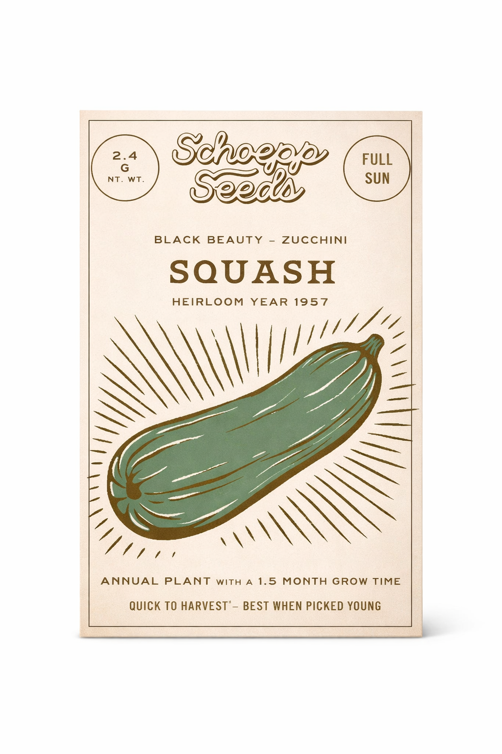 Squash, Zucchini Heirloom Garden Seed Packets: Squash, Zucchini Black Beauty Seed Packets