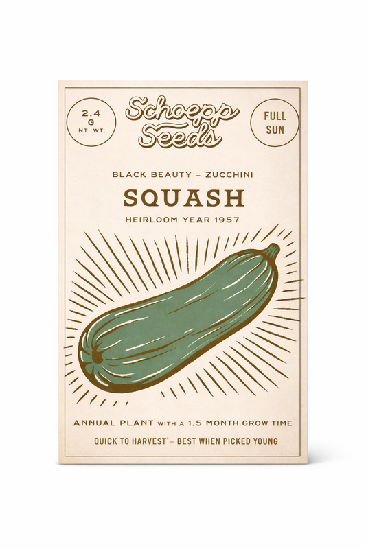 Squash, Zucchini Heirloom Garden Seed Packets: Squash, Zucchini Black Beauty Seed Packets