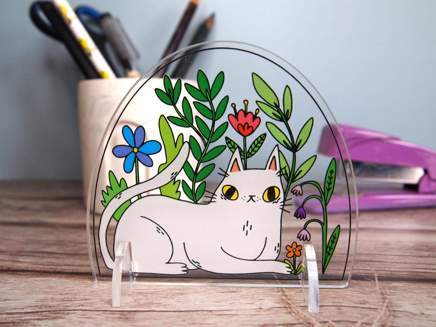 Acrylic Cat Terrarium Desk Ornament Standee