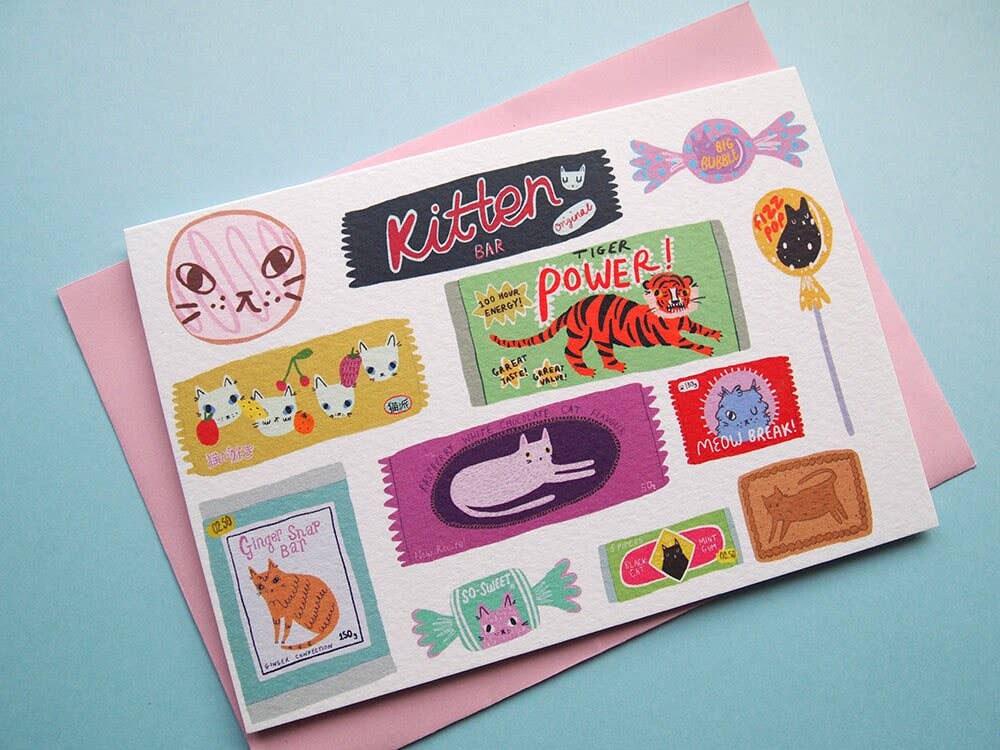 Retro Chocolate Cat Themed Greetings Card