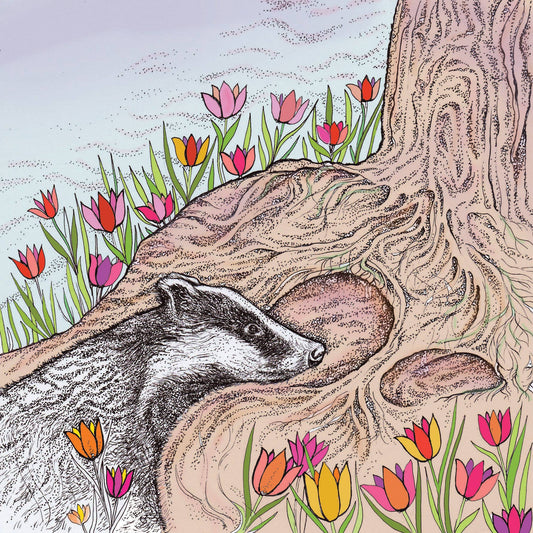 Badger and Tulips Greeting Card - The Regal Find