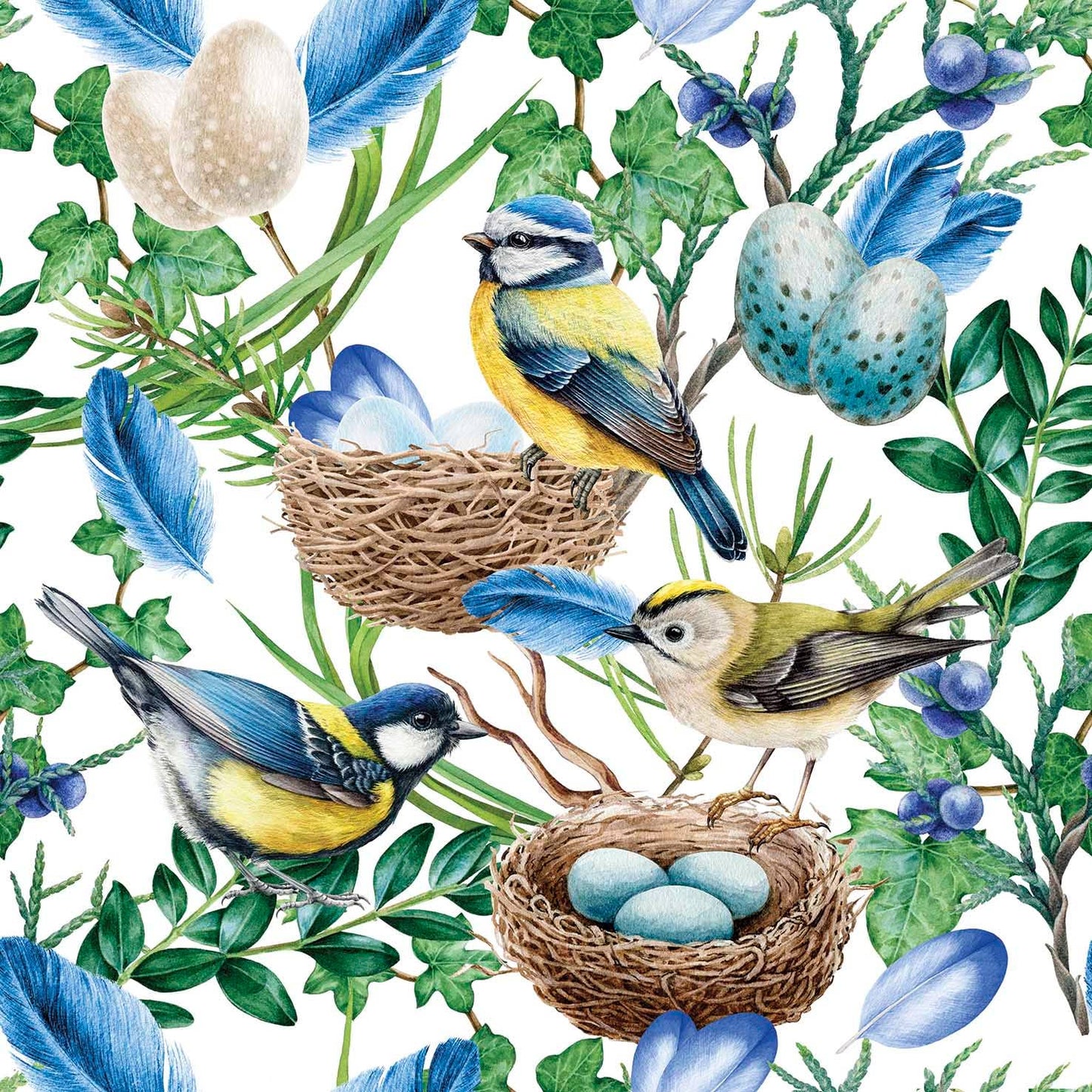 Blue Bird Nest Cocktail Napkins - Bird Napkins