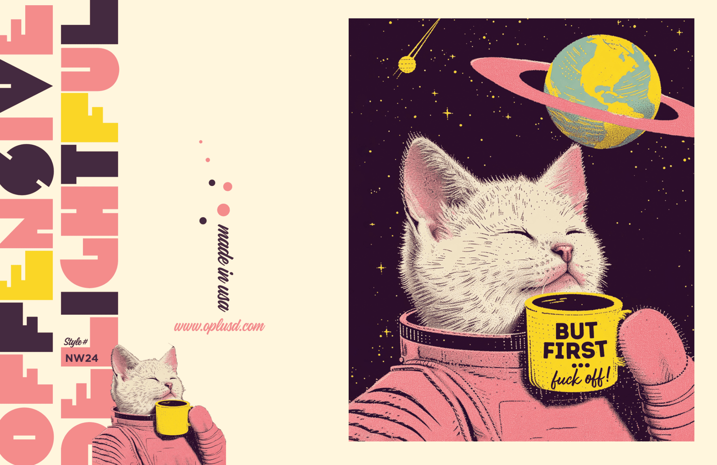 BUT FIRST! SPACECAT COFFEE funny greeting card - The Regal Find