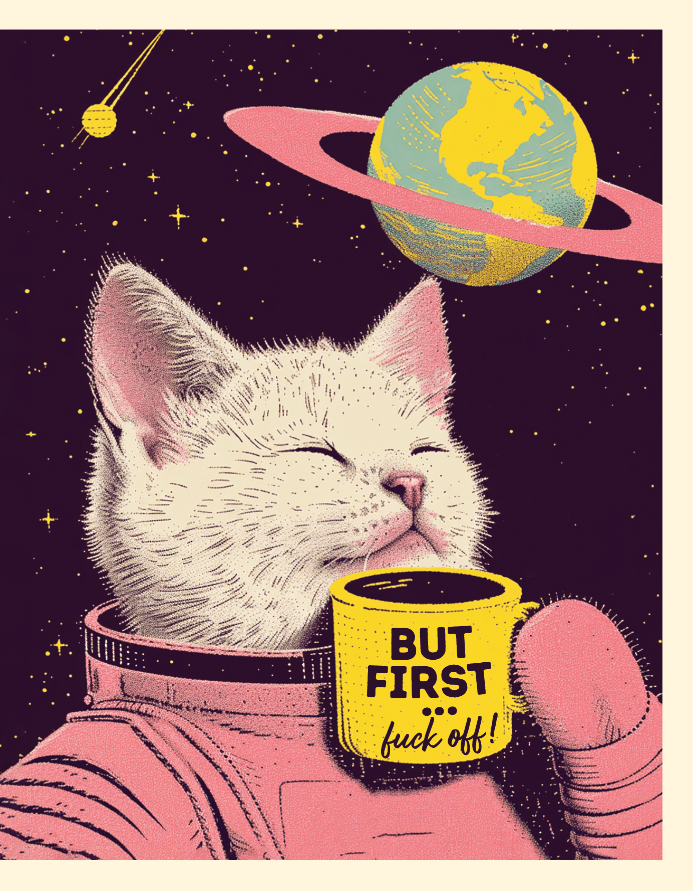 BUT FIRST! SPACECAT COFFEE funny greeting card - The Regal Find