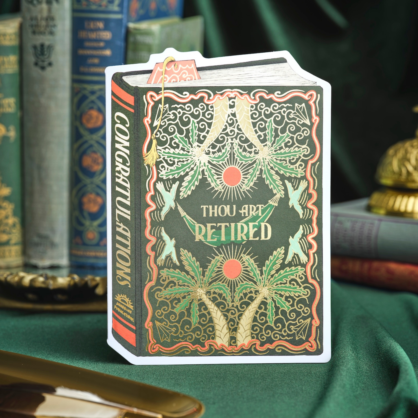 Thou Art Retired Book Cover Diecut Card