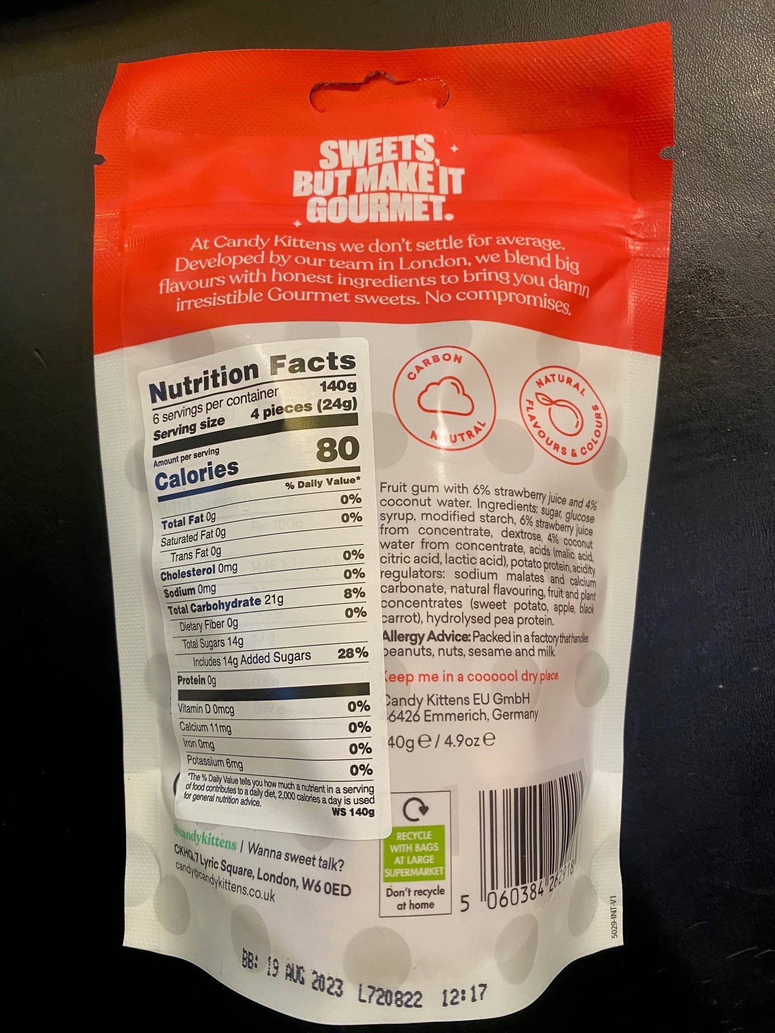 Candy Kittens Wild Strawberry,140g./4.9 oz. Pouches cs 10 - The Regal Find