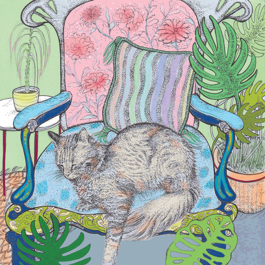 Cat on Armchair Greeting Card - The Regal Find