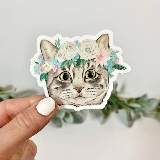 Cat With Flower Crown Sticker - The Regal Find