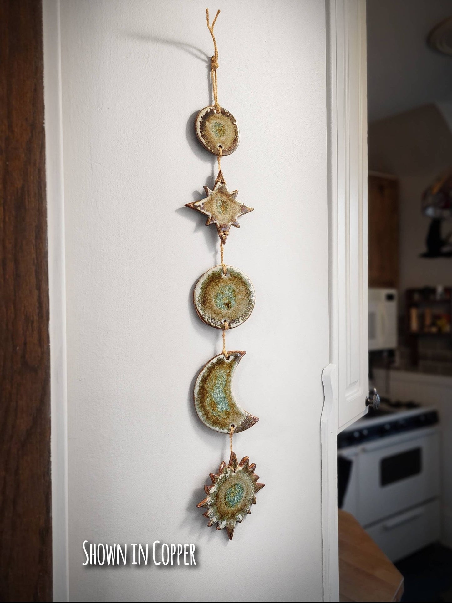 Celestial Wall Hanging, Handmade Sun Moon Stars, Boho Gift: Tin Man / Small 26" x 5" - The Regal Find