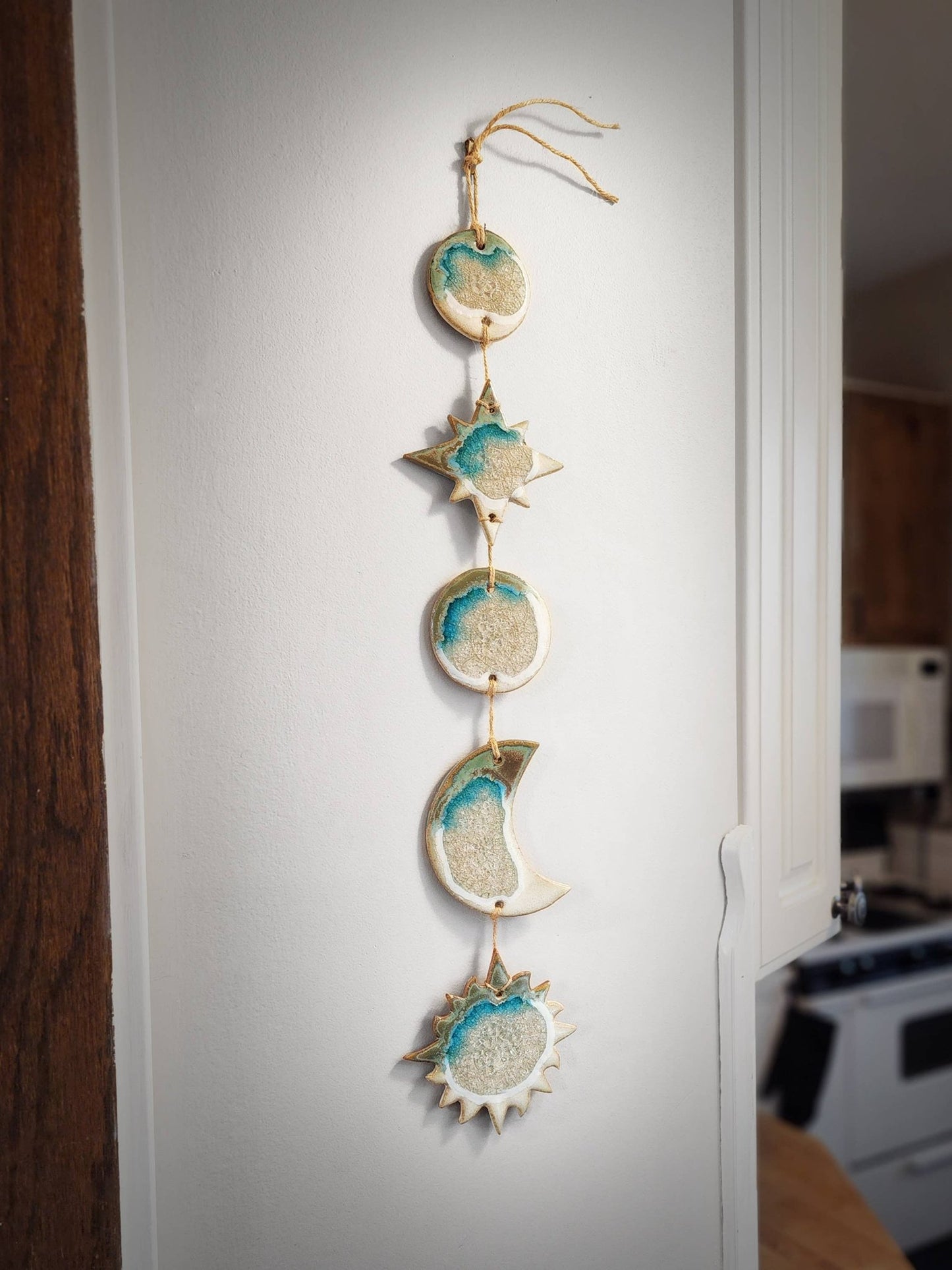 Celestial Wall Hanging, Handmade Sun Moon Stars, Boho Gift: Tin Man / Small 26" x 5" - The Regal Find